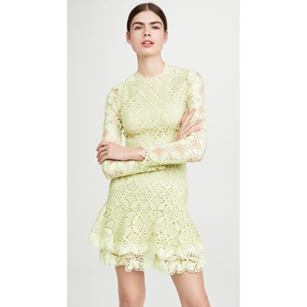 NWT Jonathan Simkhai Guipure Lace Long Sleeve Mini Dress Pear 10